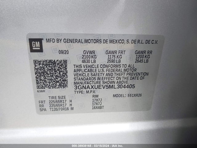 Chevrolet Equinox Awd Lt 2021 3GNAXUEV5ML304405 Image 9