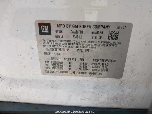 Chevrolet TRAX LS 2017 KL7CJKSB1HB204193 Image 9