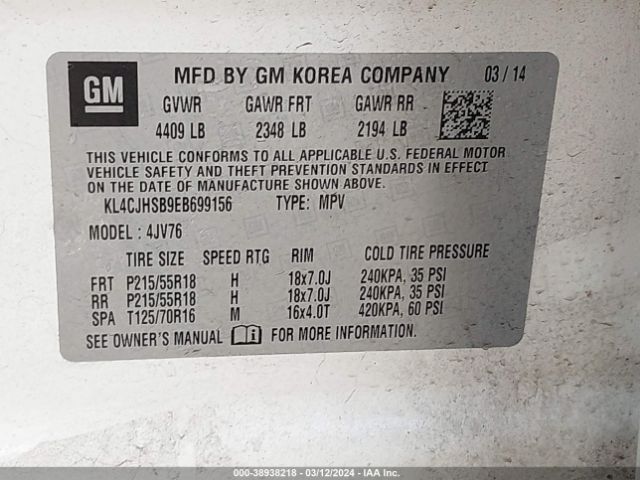 KL4CJHSB9EB699156 Buick Encore Premium