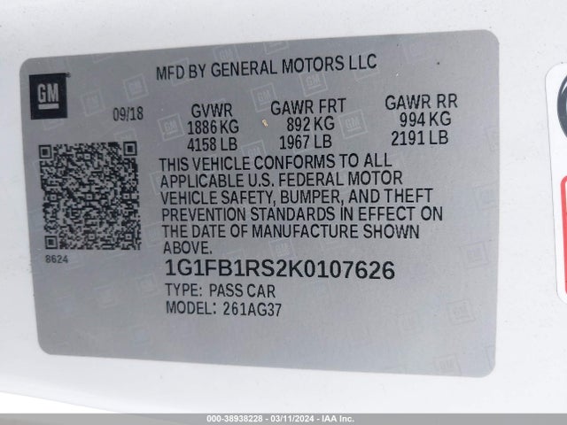 Chevrolet Camaro 1lt 2019 1G1FB1RS2K0107626 Image 9