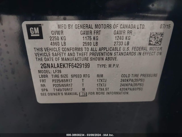 Chevrolet EQUINOX LS 2015 2GNALAEK7F6429199 Image 9