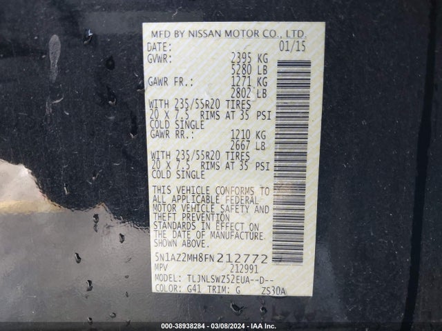 Nissan Murano Platinum 2015 5N1AZ2MH8FN212772 Image 9