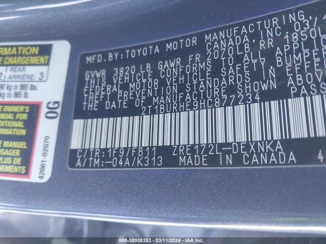 Toyota COROLLA LE 2017 2T1BURHE9HC877234 Image 9