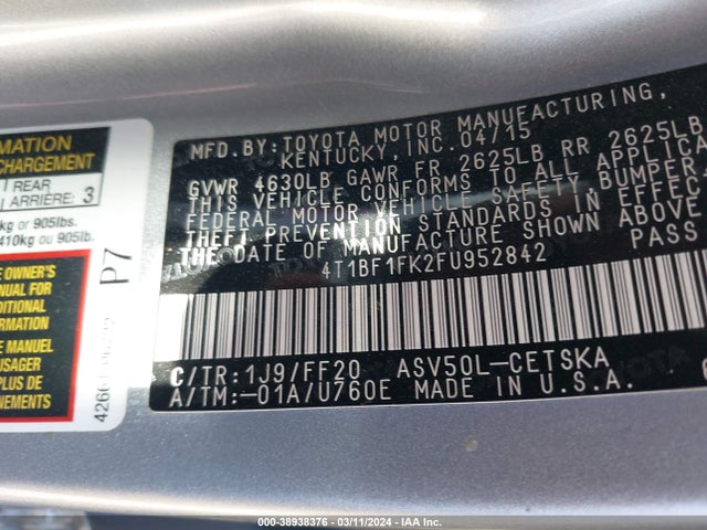 Toyota CAMRY SE 2015 4T1BF1FK2FU952842 Image 9