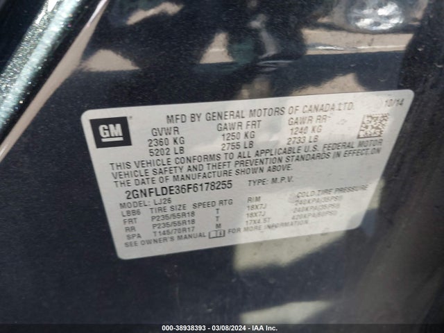 Chevrolet Equinox Ltz 2015 2GNFLDE36F6178255 Image 9