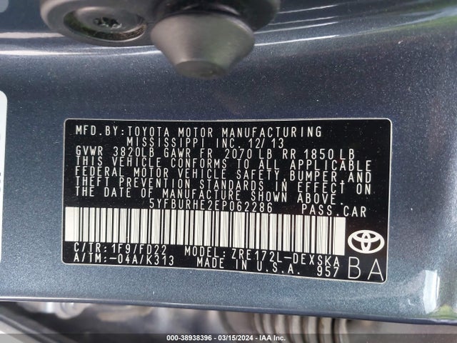 Toyota Corolla S Plus 2014 5YFBURHE2EP062286 Image 9