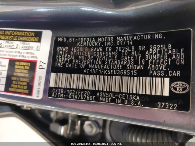 Toyota CAMRY SE 2014 4T1BF1FK5EU368515 Image 9