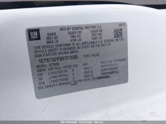 1GTW7AFF5H1913995 GMC Savana 2500 Work Van