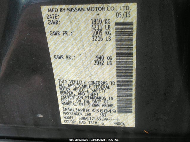 Nissan Altima 2.5 Sv 2015 1N4AL3AP8FC436049 Image 9