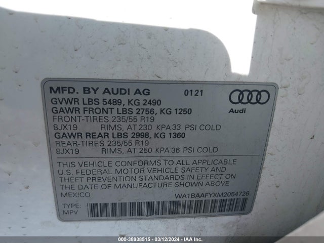WA1BAAFYXM2054726 Audi Q5 Premium Plus 45 Tfsi Quattro S Tronic