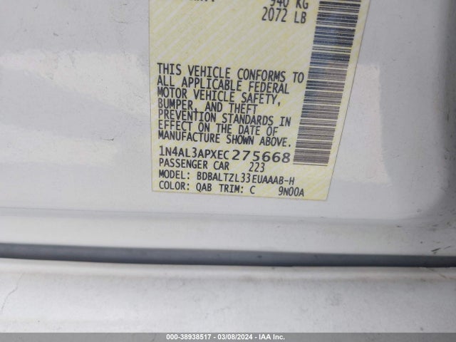 Nissan Altima 2.5 Sv 2014 1N4AL3APXEC275668 Image 9