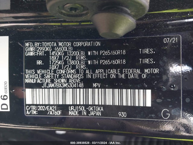 JTJAM7BX3M5304148 Lexus 460 Premium