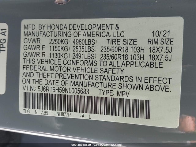 Honda Cr-v Hybrid Ex 2022 5J6RT6H59NL005683 Image 9