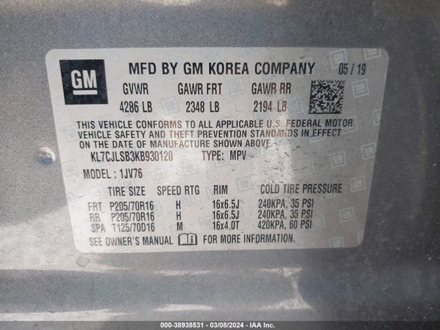 Chevrolet Trax Lt 2019 KL7CJLSB3KB930120 Image 9