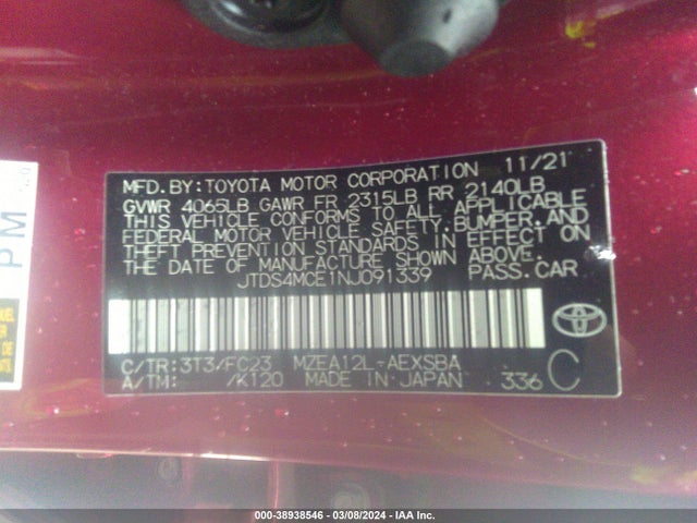 Toyota COROLLA SE 2022 JTDS4MCE1NJ091339 Image 9