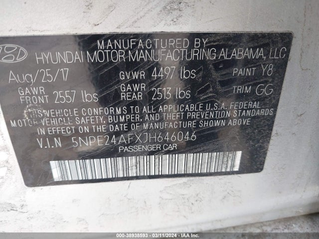 Hyundai SONATA SE 2018 5NPE24AFXJH646046 Image 9