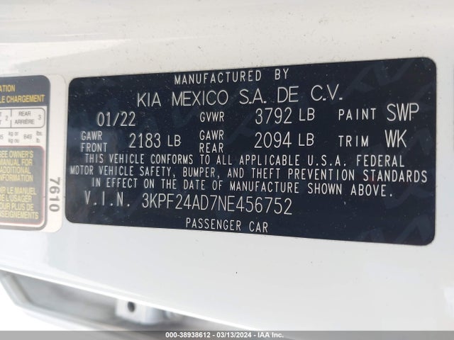 KIA Forte Lxs 2022 3KPF24AD7NE456752 Image 9