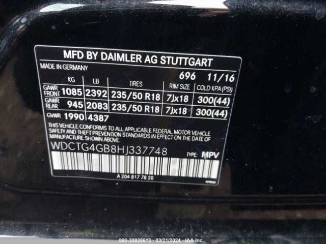 WDCTG4GB8HJ337748 Mercedes-Benz Gla 250 4matic