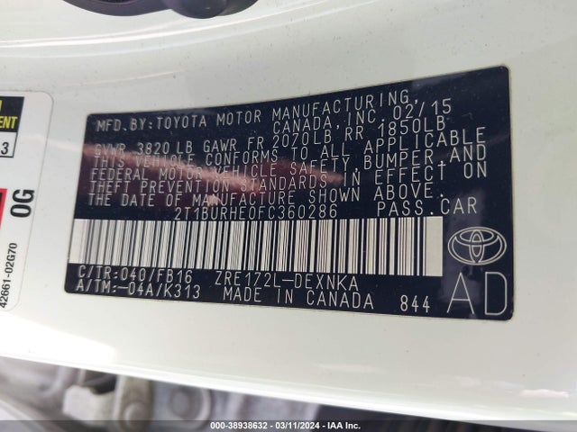 Toyota Corolla Le Plus 2015 2T1BURHE0FC360286 Image 9
