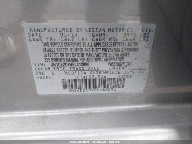 Nissan Versa Note S (sr)/s Plus/sv 2014 3N1CE2CP4ELU12096 Image 9