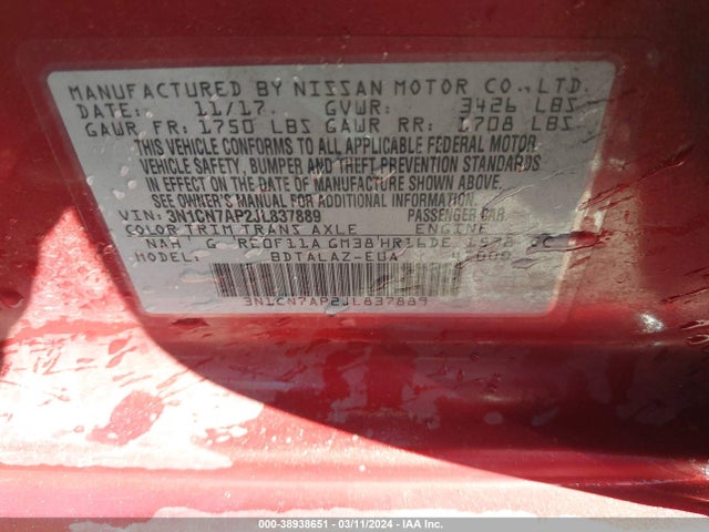 Nissan Versa 1.6 S+ 2018 3N1CN7AP2JL837889 Image 9