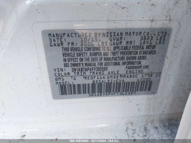 Nissan SENTRA SV 2015 3N1AB7AP4FY365589 Image 9