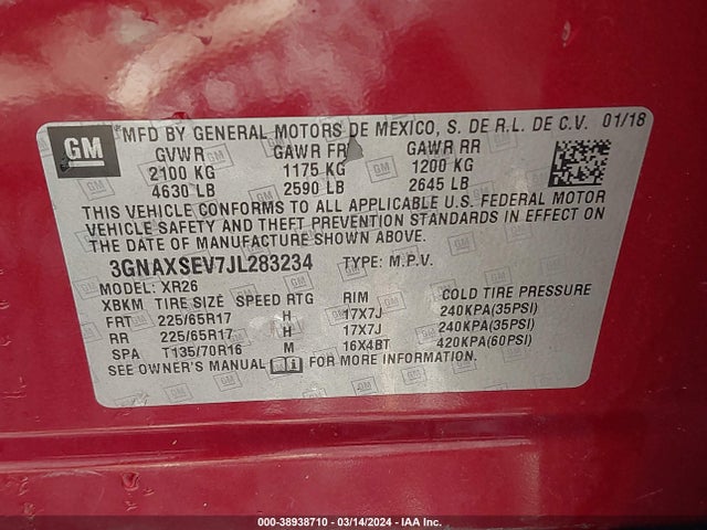 Chevrolet EQUINOX LT 2018 3GNAXSEV7JL283234 Image 9