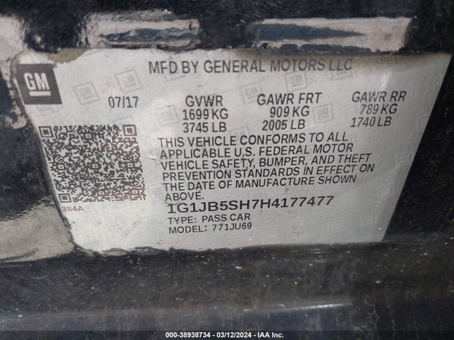 Chevrolet Sonic Ls Auto 2017 1G1JB5SH7H4177477 Image 9