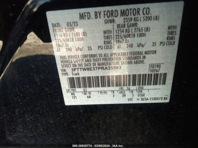 3FTTW8E37PRA35593 Ford Maverick Lariat