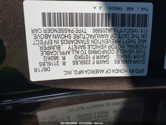 Honda ACCORD LX 2018 1HGCV1F1XJA205990 Image 9