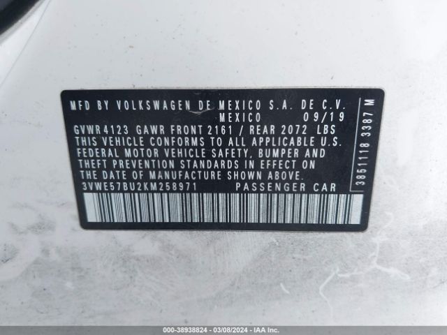 3VWE57BU2KM258971 Volkswagen Jetta 1.4t Sel