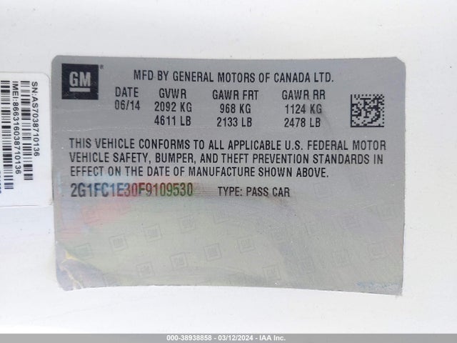 Chevrolet Camaro 1lt 2015 2G1FC1E30F9109530 Image 9