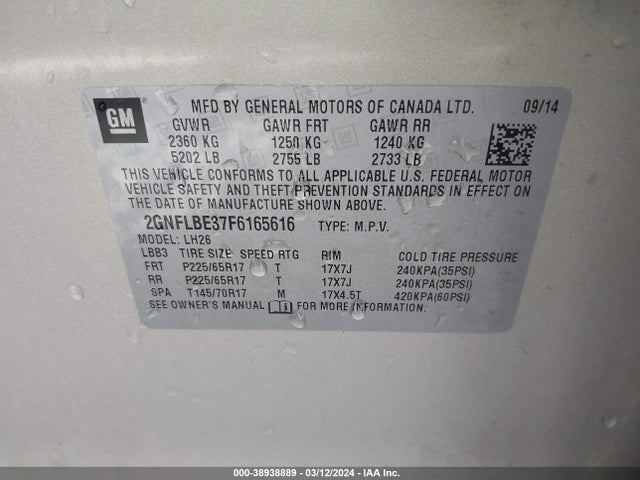 Chevrolet EQUINOX 1LT 2015 2GNFLBE37F6165616 Image 9