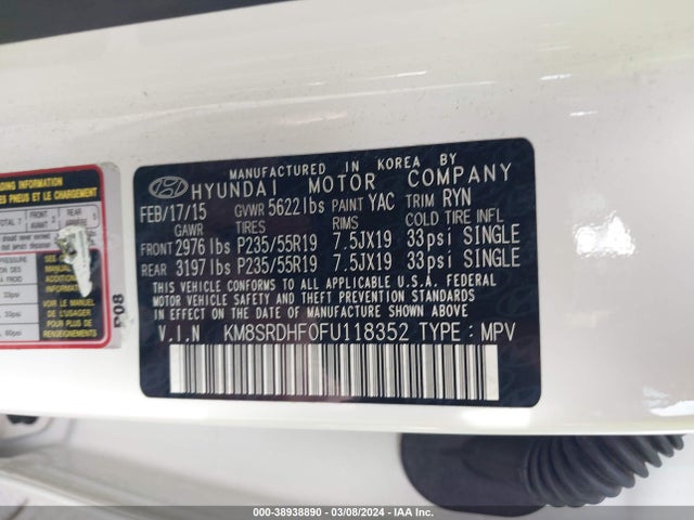 Hyundai Santa Fe Gls 2015 KM8SRDHF0FU118352 Image 9