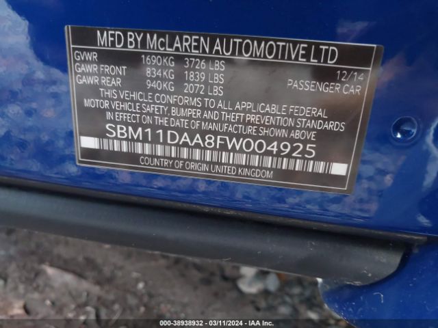 2015 MCLAREN 650S SBM11DAA8FW004925 Photo 8