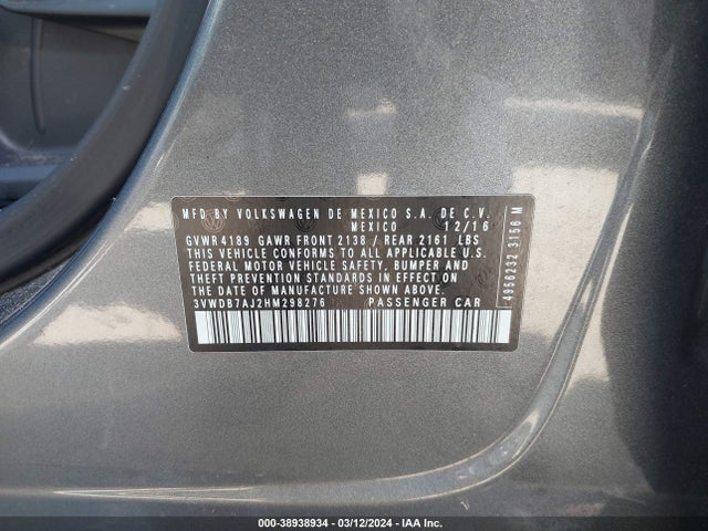 3VWDB7AJ2HM298276 Volkswagen Jetta 1.4t Se