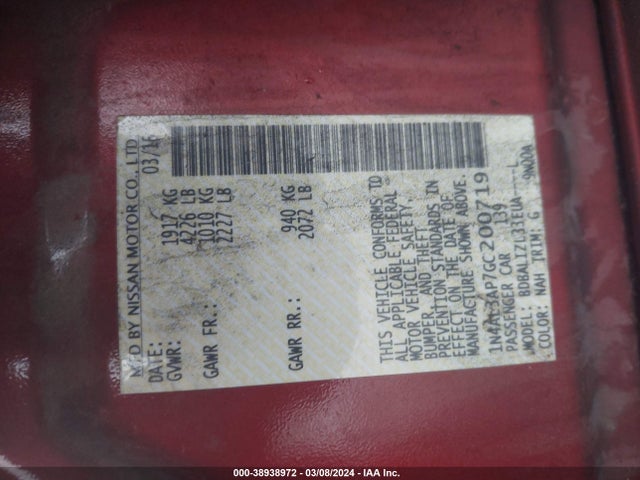 Nissan Altima 2.5 Sv 2016 1N4AL3AP7GC200719 Image 9