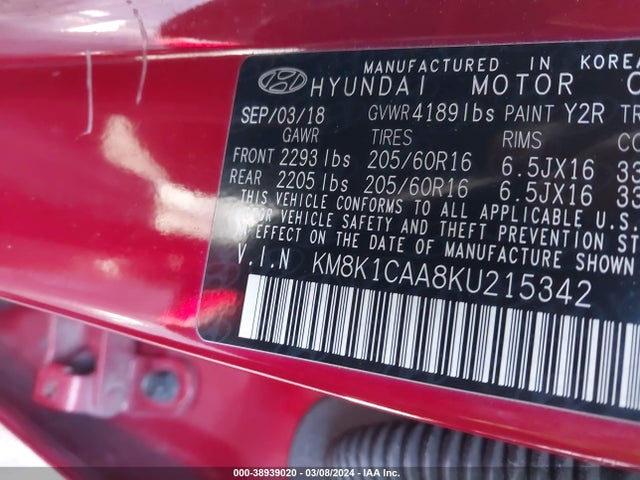 Hyundai Kona Se 2019 KM8K1CAA8KU215342 Image 9