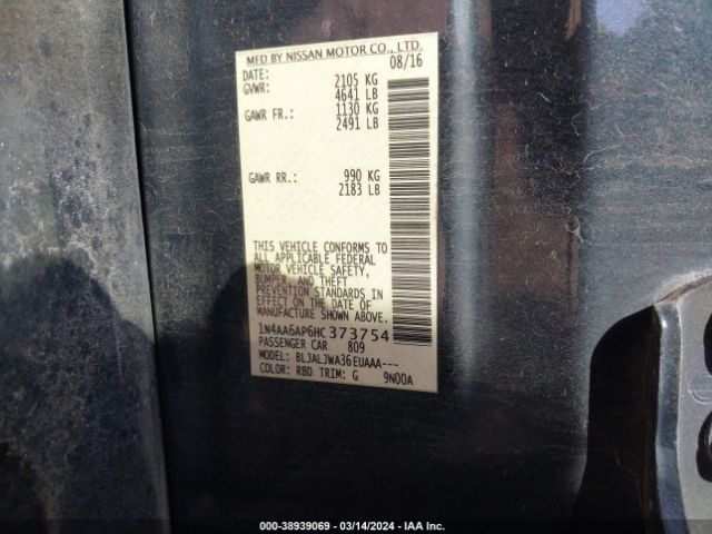 1N4AA6AP6HC373754 Nissan Maxima 3.5 Sv