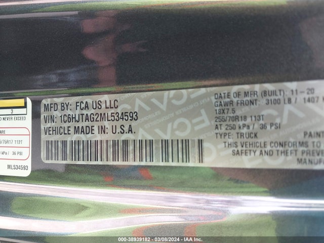 Jeep Gladiator 80th Anniversary 4x4 2021 1C6HJTAG2ML534593 Image 9