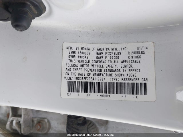 Honda ACCORD LX 2014 1HGCR2F33EA117767 Image 9