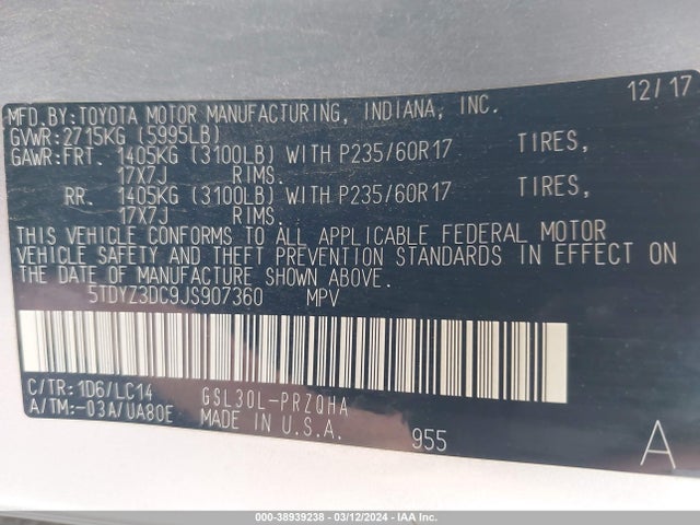 Toyota Sienna Xle 8 Passenger 2018 5TDYZ3DC9JS907360 Image 9
