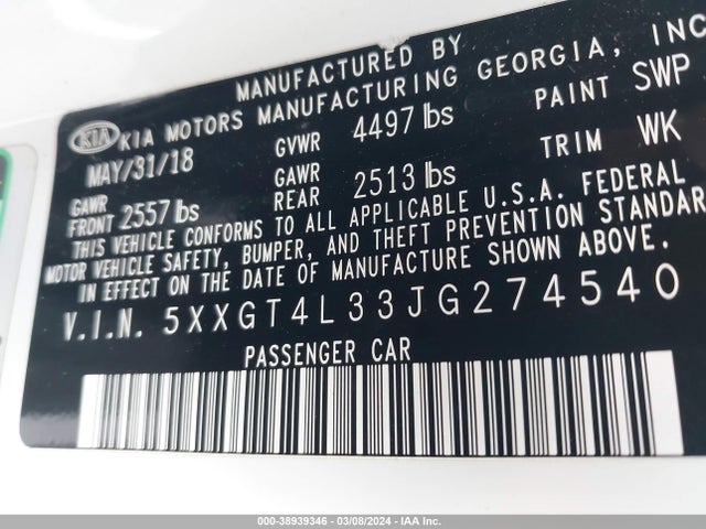 KIA Optima Lx 2018 5XXGT4L33JG274540 Image 9