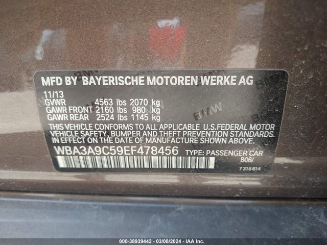 BMW 335i 2014 WBA3A9C59EF478456 Image 9