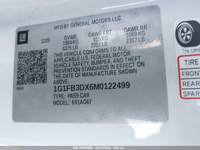 Chevrolet Camaro Rwd  1lt 2021 1G1FB3DX6M0122499 Image 9