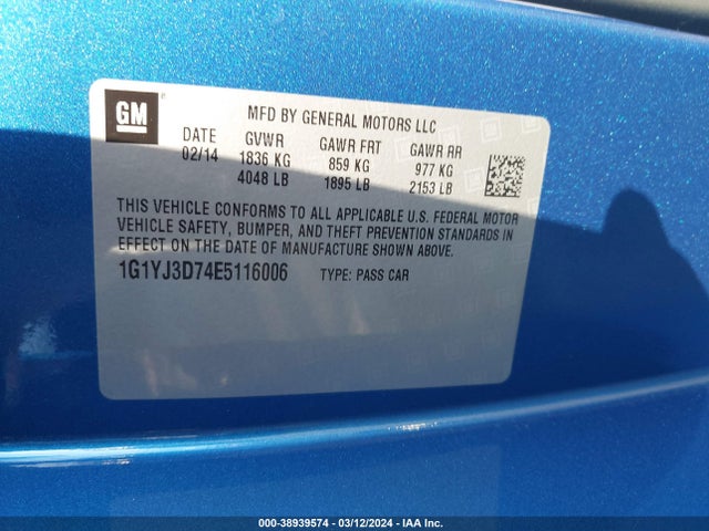 Chevrolet Corvette Stingray Z51 2014 1G1YJ3D74E5116006 Image 9