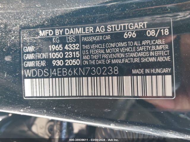 WDDSJ4EB6KN730238 Mercedes-Benz CLA 250