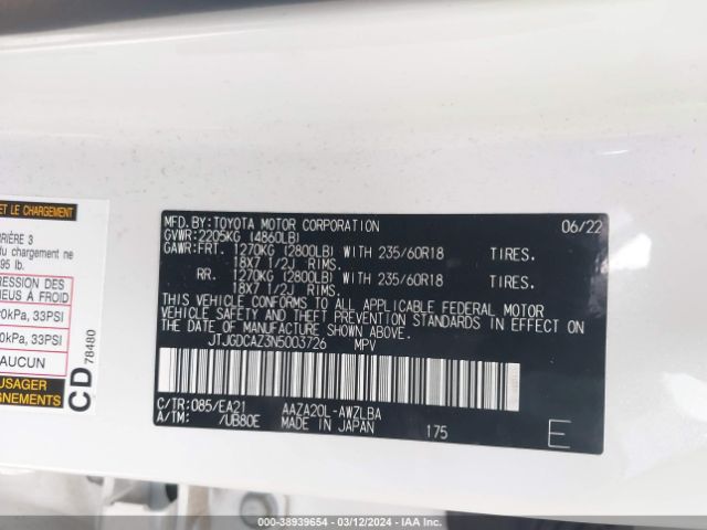 JTJGDCAZ3N5003726 Lexus Nx 250 Premium