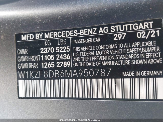 Mercedes-Benz E 350 2021 W1KZF8DB6MA950787 Image 9