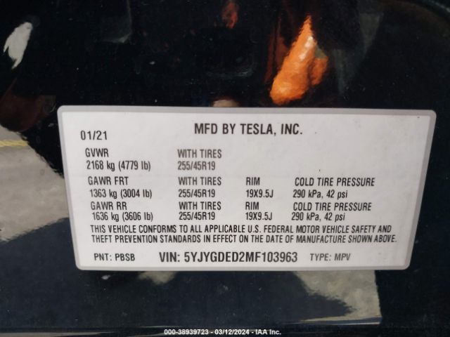 5YJYGDED2MF103963 Tesla Model Y Standard Range Rear-wheel Drive